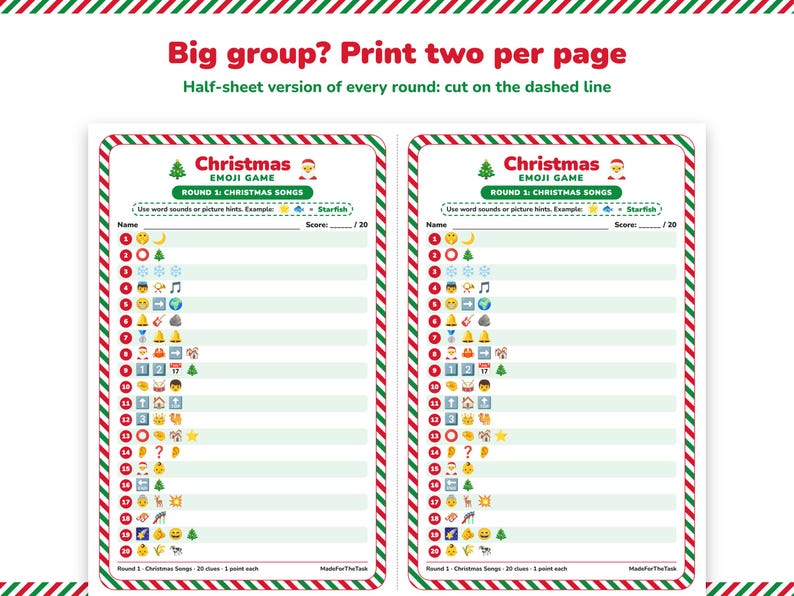 Christmas Emoji Game Printable, 3 Rounds, 60 Clues + Tie-Breaker image 6