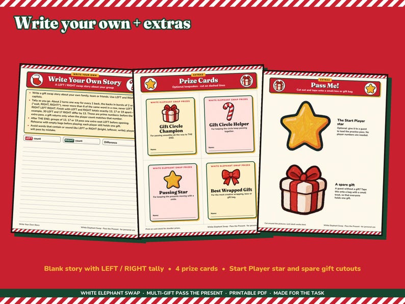 White Elephant Game Printable, No Stealing Christmas Left Right Gift Swap image 6