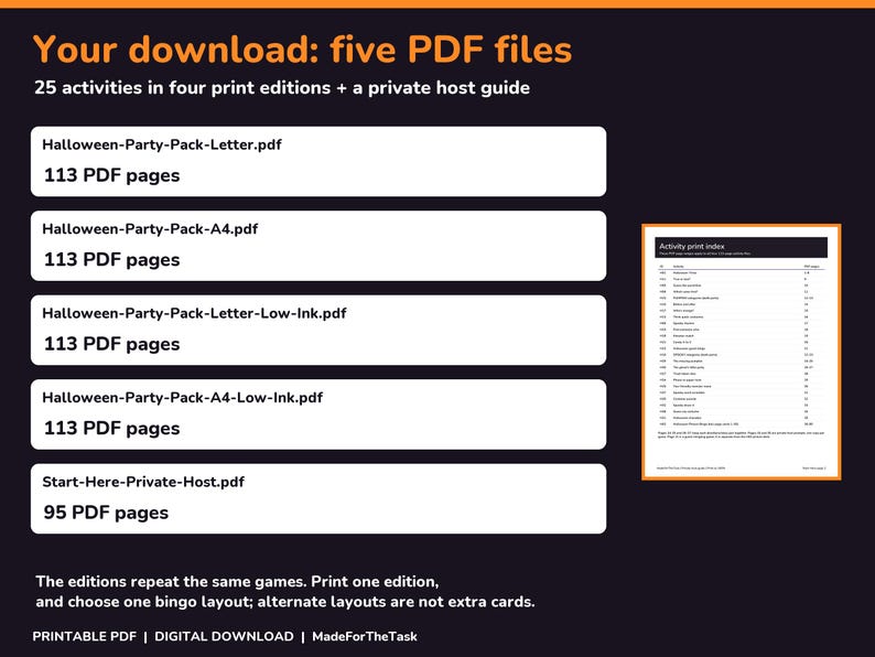 Halloween Party Games Bundle Printable, 25 Activities and Picture Bingo image 5