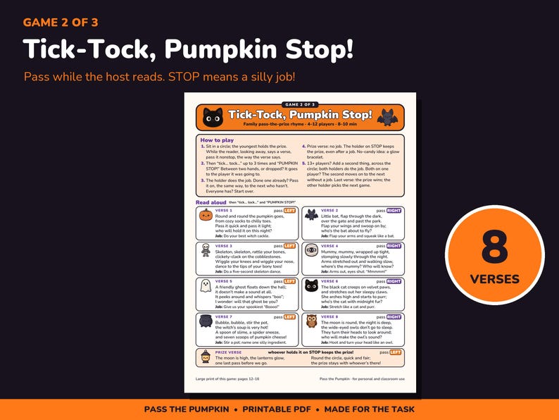 Juego imprimible de Halloween de izquierda a derecha, 3 juegos para pasar la calabaza imagen 4