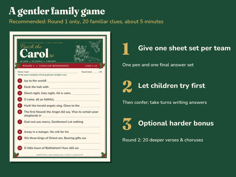 Christmas Finish the Lyrics Game, 40 Clues & Large Print PDF image 5