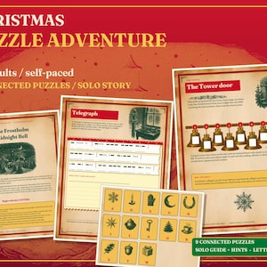 Christmas Puzzle Book for Adults Printable, 9 Connected Adventure Puzzles image 1