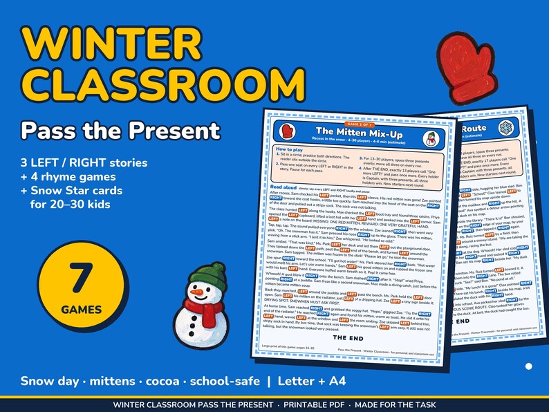 Winter Classroom Left Right Game Printable, Pass the Present for Kids image 1