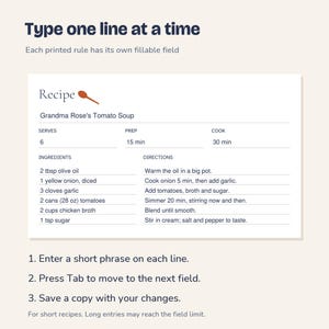 Recipe Card Template, Fillable 3x5, 4x6 and 5x7 PDFs + Print Sheets image 4
