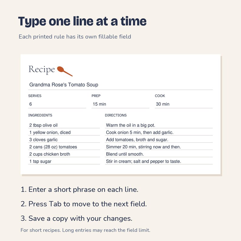 Recipe Card Template, Fillable 3x5, 4x6 and 5x7 PDFs + Print Sheets image 4