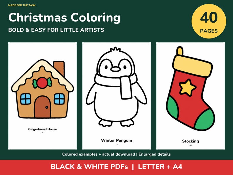 Christmas Coloring Pages for Kids Printable, 40 Bold Easy Pages image 1