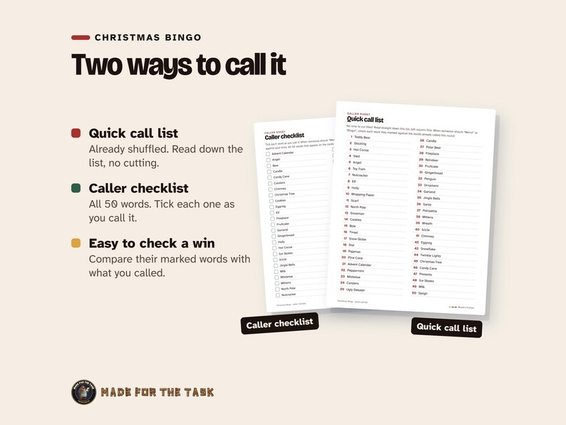 クリスマスビンゴの印刷用テンプレート、大人数パーティー向けのユニークな単語カード100枚 画像 4