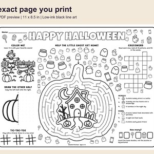 Halloween Activity Placemats Printable, 4 Different Kids Mats with Answer Keys image 2
