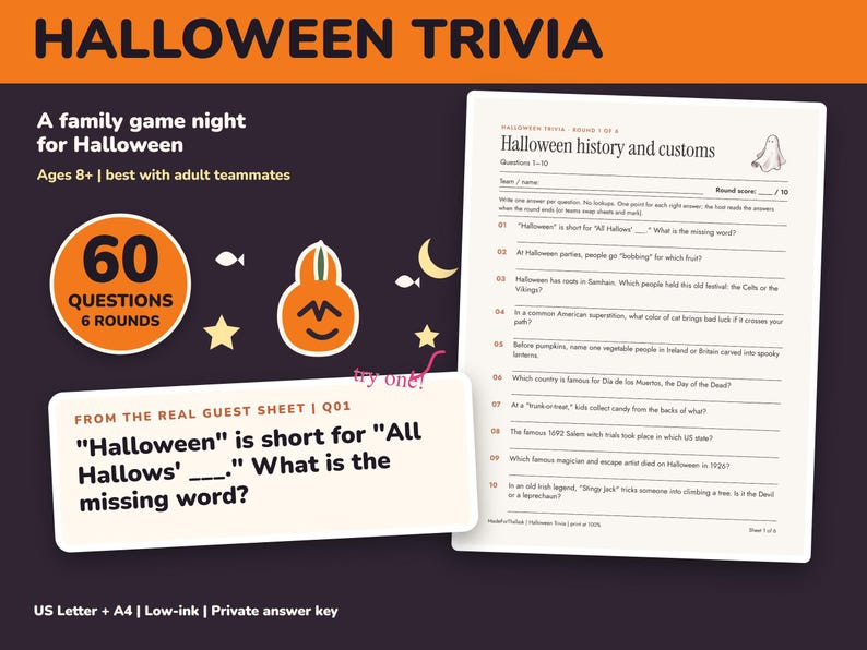 Quiz di Halloween stampabile, 60 domande con soluzioni immagine 1