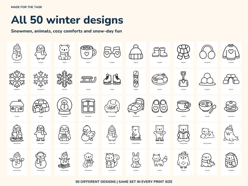 Winter Coloring Pages for Kids Printable, 50 Bold Easy Pages, Letter and A4 image 2