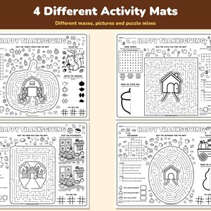 Manteles individuales imprimibles para el Día de Acción de Gracias para niños, 4 tapetes de actividades con claves imagen 2