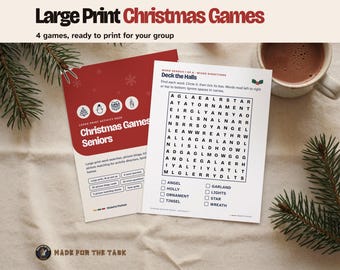 Juegos navideños para personas mayores, bingo y rompecabezas con letra grande (imprimibles)