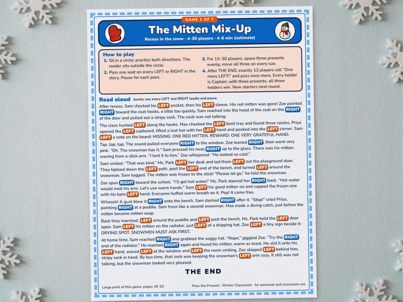 Winter Classroom Left Right Game Printable, Pass the Present for Kids image 3