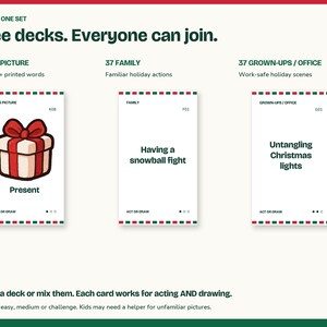 Christmas Charades Printable, Act It or Draw It, 100 Cards in 3 Decks image 2