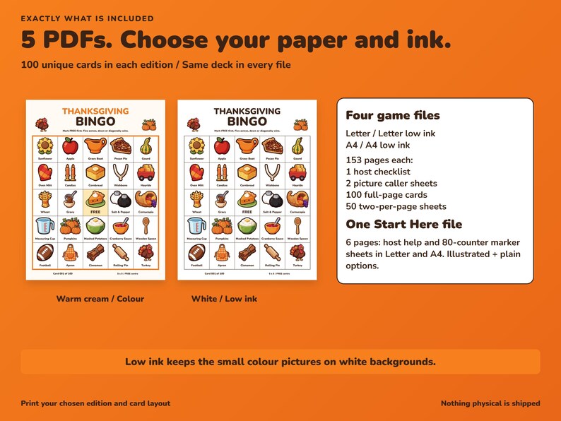 Printbare Thanksgiving Bingo-kaart, 100 afbeeldingen met bingoleiders en markers. afbeelding 5