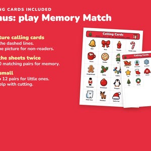 Christmas Bingo Printable for Kids, 50 Bingo Cards and Memory Game image 6