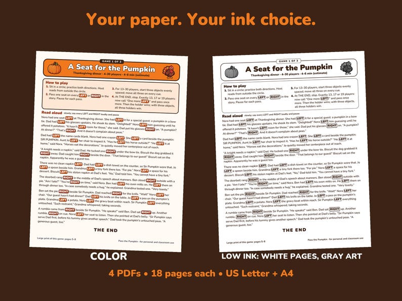 Thanksgiving Left Right Game Printable PDF, 3 Pass the Pumpkin Stories image 6