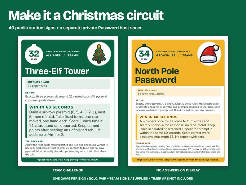 Christmas 60-Second Party Games Printable, 40 Cards & Signs image 5
