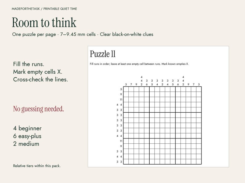 Christmas Nonogram Puzzles Printable, 12 Picture Logic Puzzles with Hints image 3