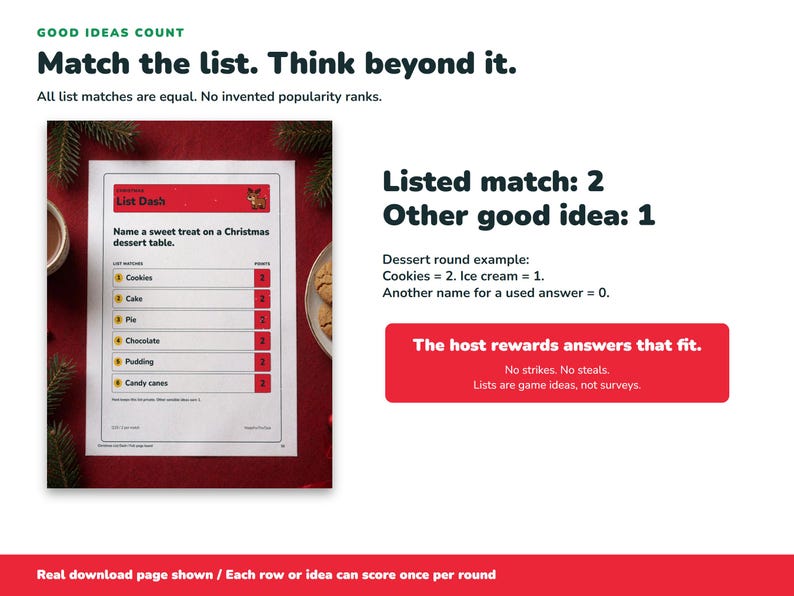 Christmas Game Printable, List Guessing Game, 100 Cards for Family Teams image 3