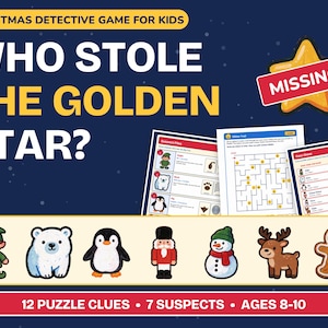 Detective Game for Kids, Christmas Mystery Game Printable, Golden Star image 1