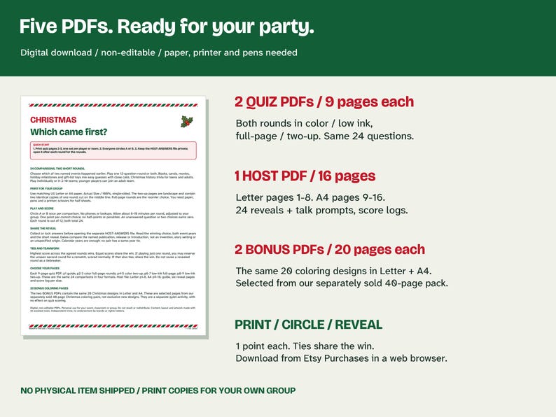 Christmas Which Came First Game Printable, 24 Questions and Coloring Pages image 7