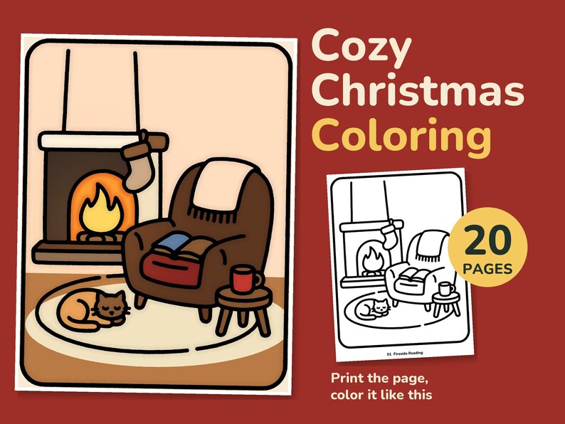 Christmas Coloring Pages for Adults, Bold and Easy, 20 Cozy Scenes image 1