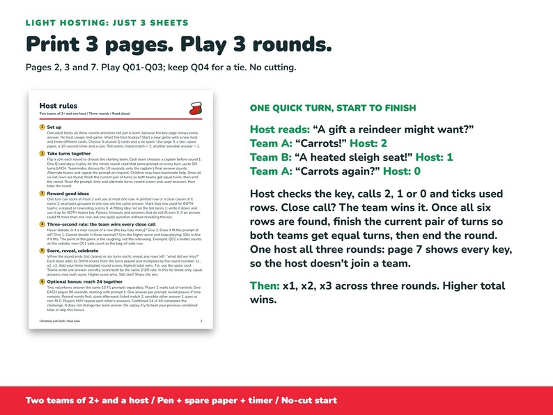 Christmas Game Printable, List Guessing Game, 100 Cards for Family Teams image 4