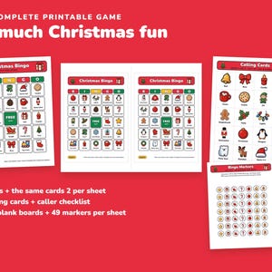 Christmas Bingo Printable for Kids, 50 Bingo Cards and Memory Game image 2