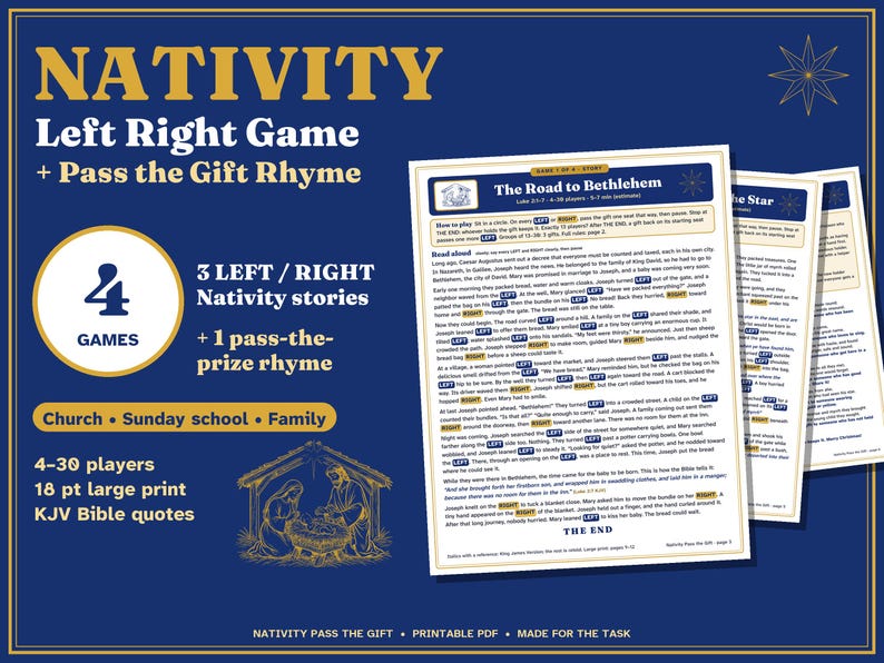 Nativity Left Right Game Printable, Christmas Gift Exchange for Church image 1
