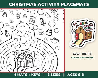 Christmas Placemat Printable for Kids, 4 Activity Mats in 3 Sizes
