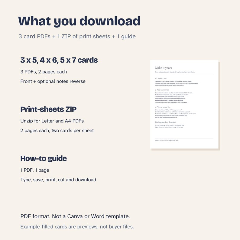 Recipe Card Template, Fillable 3x5, 4x6 and 5x7 PDFs + Print Sheets image 7