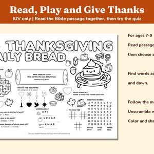 Thanksgiving Bible Activity Placemats Printable, 4 KJV Sunday School Mats image 3