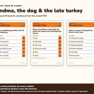 Thanksgiving Friendly Feud Game Printable, 60 Friendsgiving Party Cards image 2