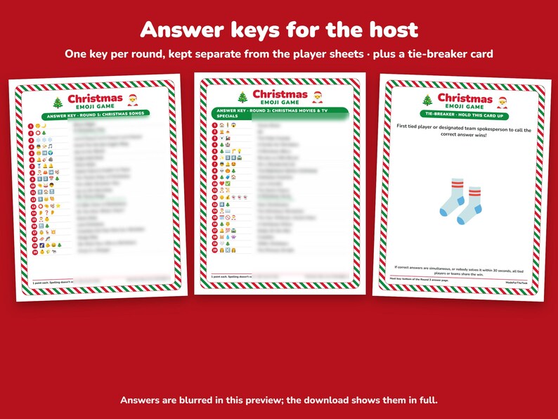 Christmas Emoji Game Printable, 3 Rounds, 60 Clues + Tie-Breaker image 5