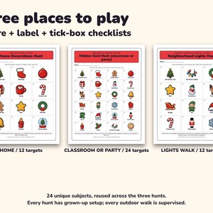 Chasse au trésor de Noël à imprimer, 3 chasses aux images pour enfants avec 24 cartes image 2