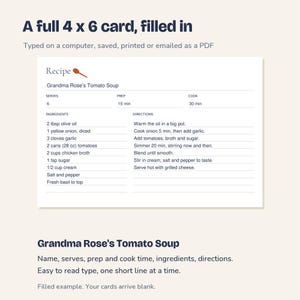 Recipe Card Template, Fillable 3x5, 4x6 and 5x7 PDFs + Print Sheets image 5