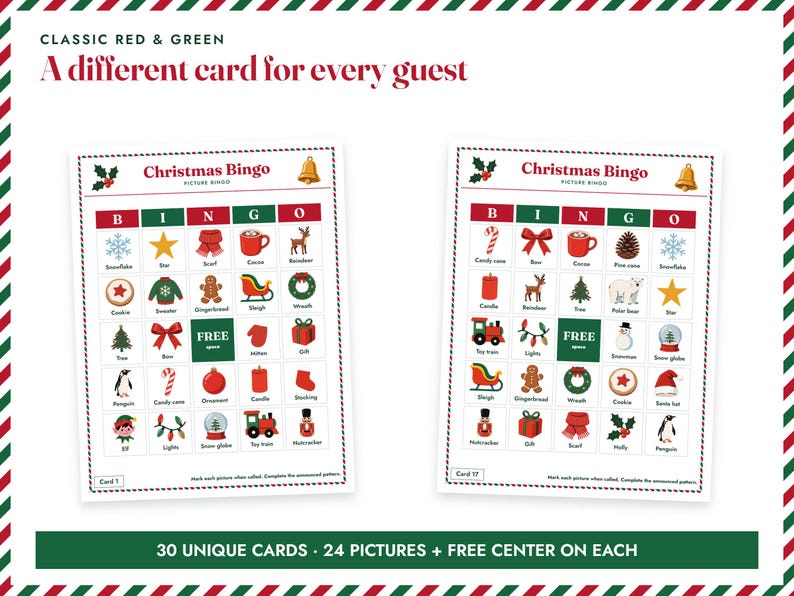 Christmas Picture Bingo Printable, 30 Classic Family Cards image 2
