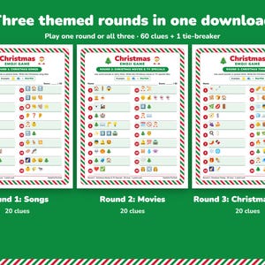 Christmas Emoji Game Printable, 3 Rounds, 60 Clues + Tie-Breaker image 2
