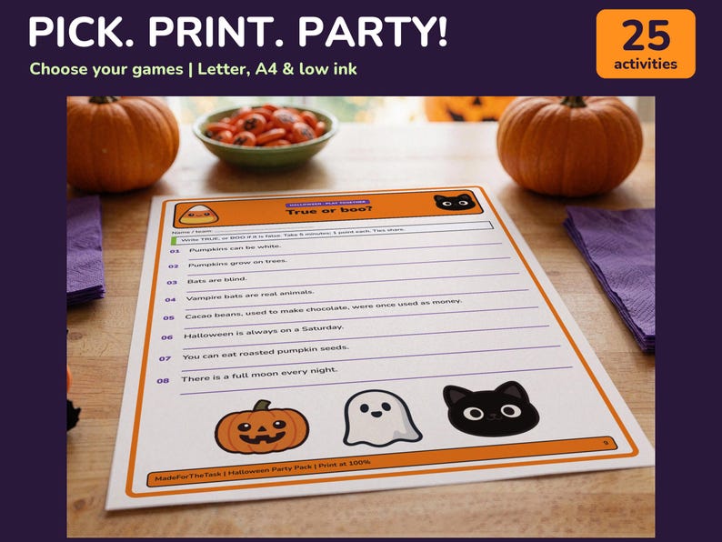 Halloween Party Games Bundle Printable, 25 Activities and Picture Bingo image 8