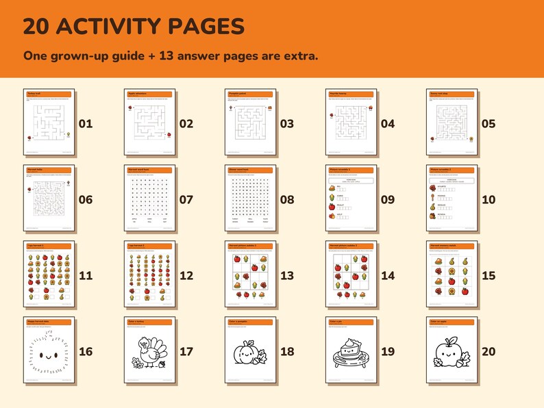 Thanksgiving Activity Pack for Kids Printable, 20 Games and Coloring Pages image 2