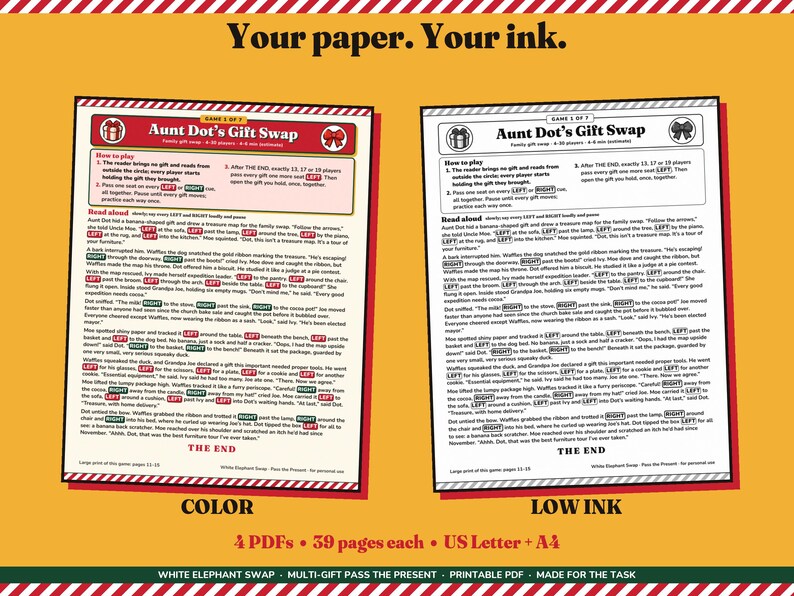 White Elephant Game Printable, No Stealing Christmas Left Right Gift Swap image 7