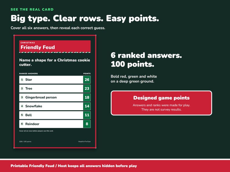 Christmas Friendly Feud Game Printable, 100 Cards for Family Teams image 3