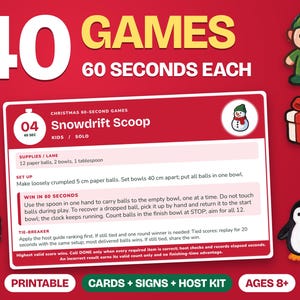 Christmas 60-Second Party Games Printable, 40 Cards & Signs image 1
