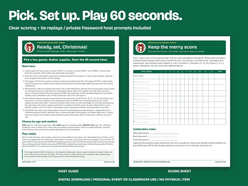 Christmas 60-Second Party Games Printable, 40 Cards & Signs image 7