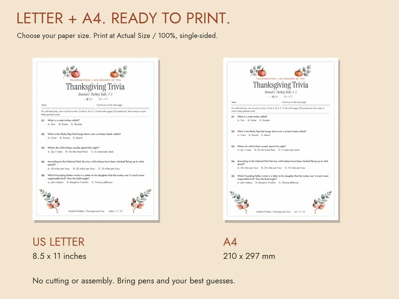 Thanksgiving Trivia Printable, 60 Questions with Answer Key image 6