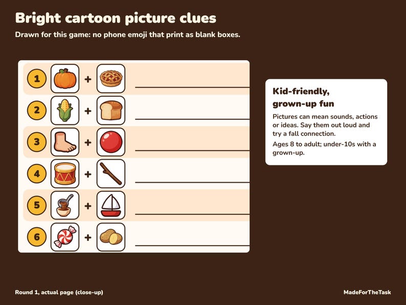 Thanksgiving & Fall Emoji Game Printable, 20 Picture Clues with Answer Keys image 3