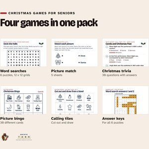 Christmas Games for Seniors, Large Print Bingo & Puzzles (Printable) image 2