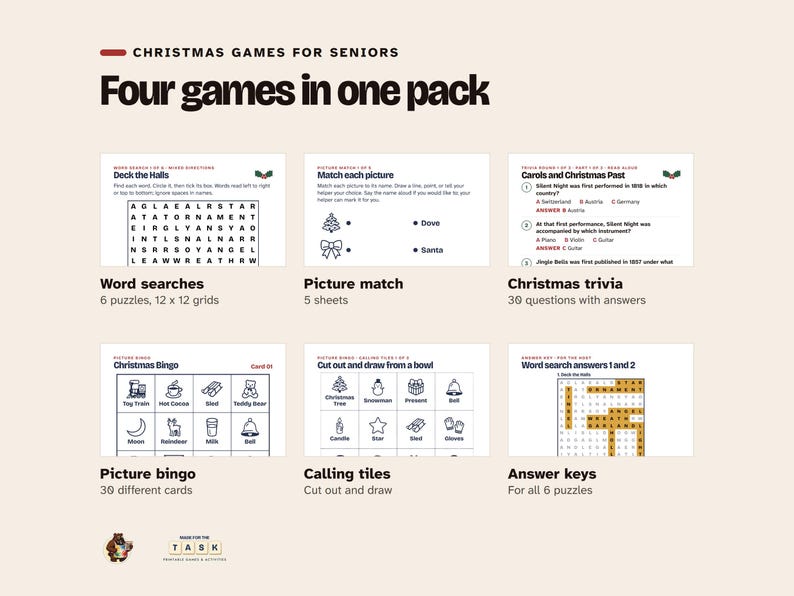 Christmas Games for Seniors, Large Print Bingo & Puzzles (Printable) image 2