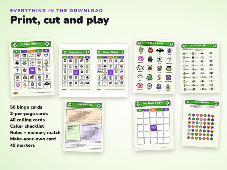 Halloween Picture Bingo Printable, 50 Gooey Ghouls Boards for Kids image 2